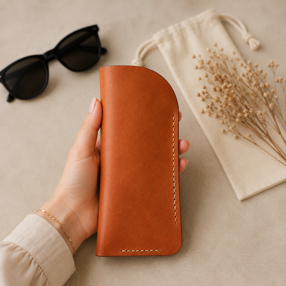 Personalised Leather Glasses Case for Dad – Handmade Full Grain Sunglasses Sleeve Gift