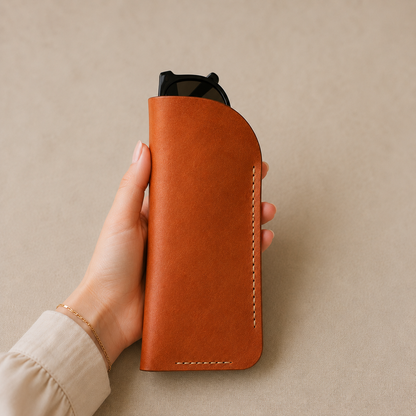 Personalised Leather Glasses Case for Dad – Handmade Full Grain Sunglasses Sleeve Gift