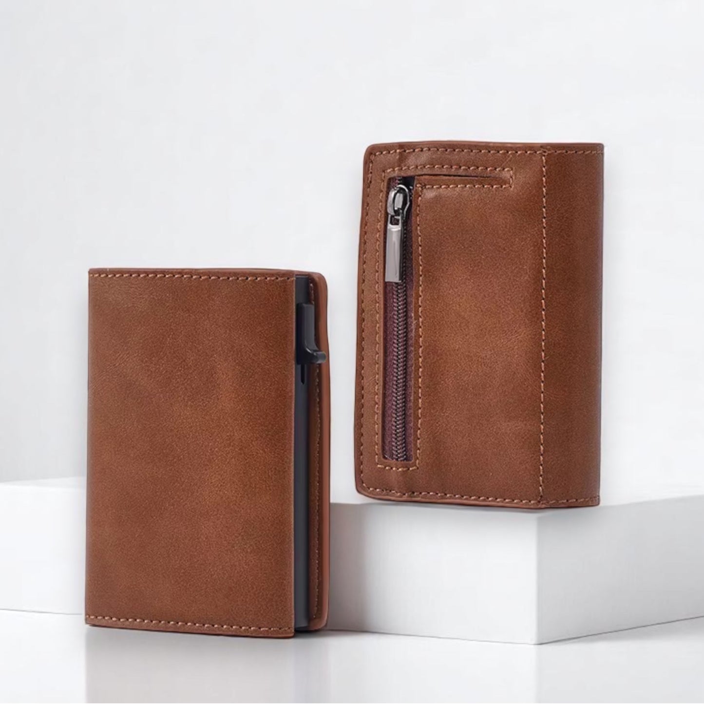 RFID Blocking Leather Pop-Up Card Holder – Slim Wallet with Coin Pocket, ID Window & Personalisation