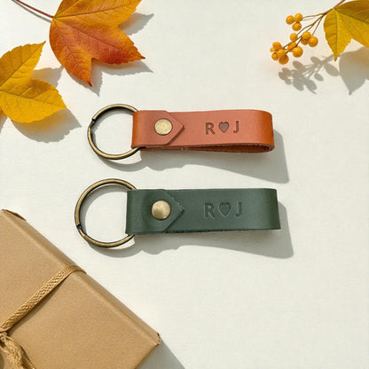 Personalised Leather Keyring – Custom Initials, Date or Name – Handmade in Stamford, UK